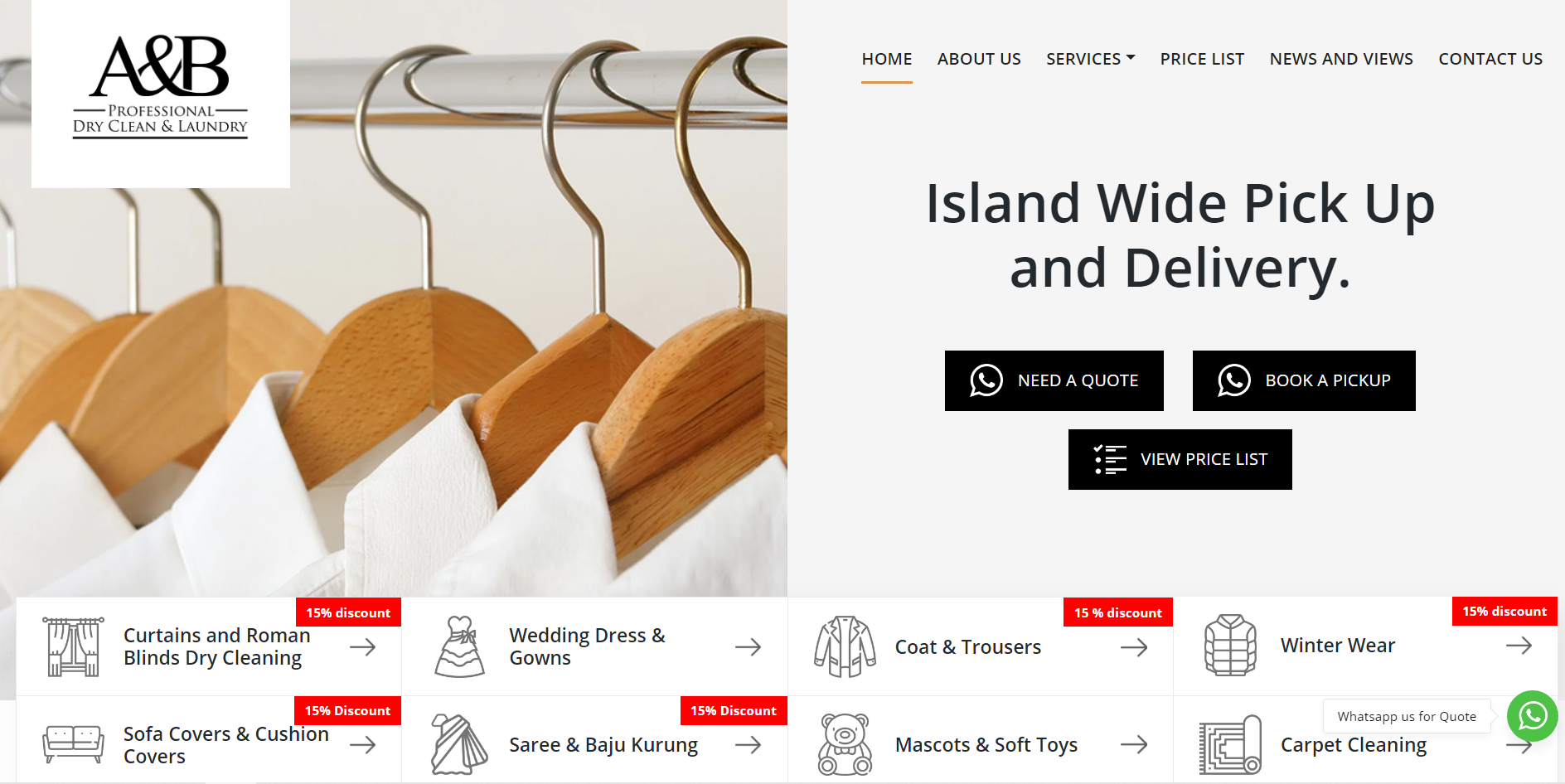 A&B Professional Dry Clean & Laundry's Website