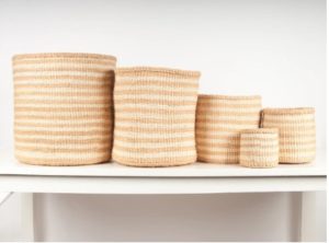 Sand and Natural Stripe Woven Storage Basket