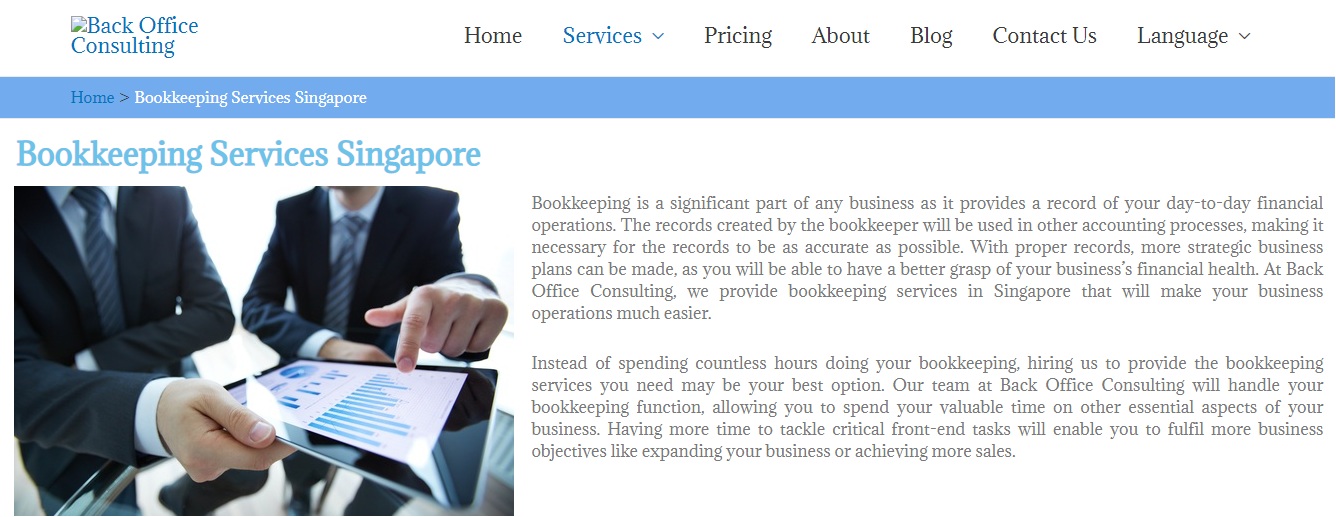 Back Office Consulting Pte Ltd's Website