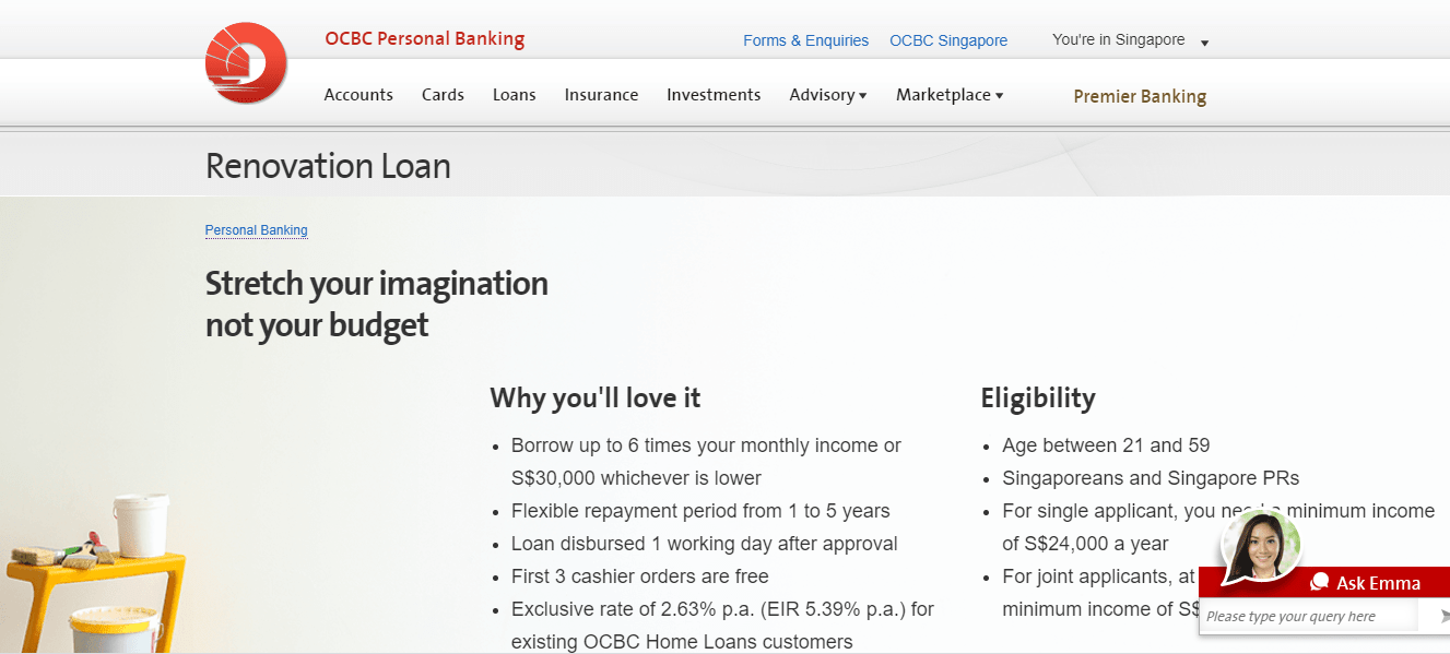 OCBC Renovation Loan's Homepage