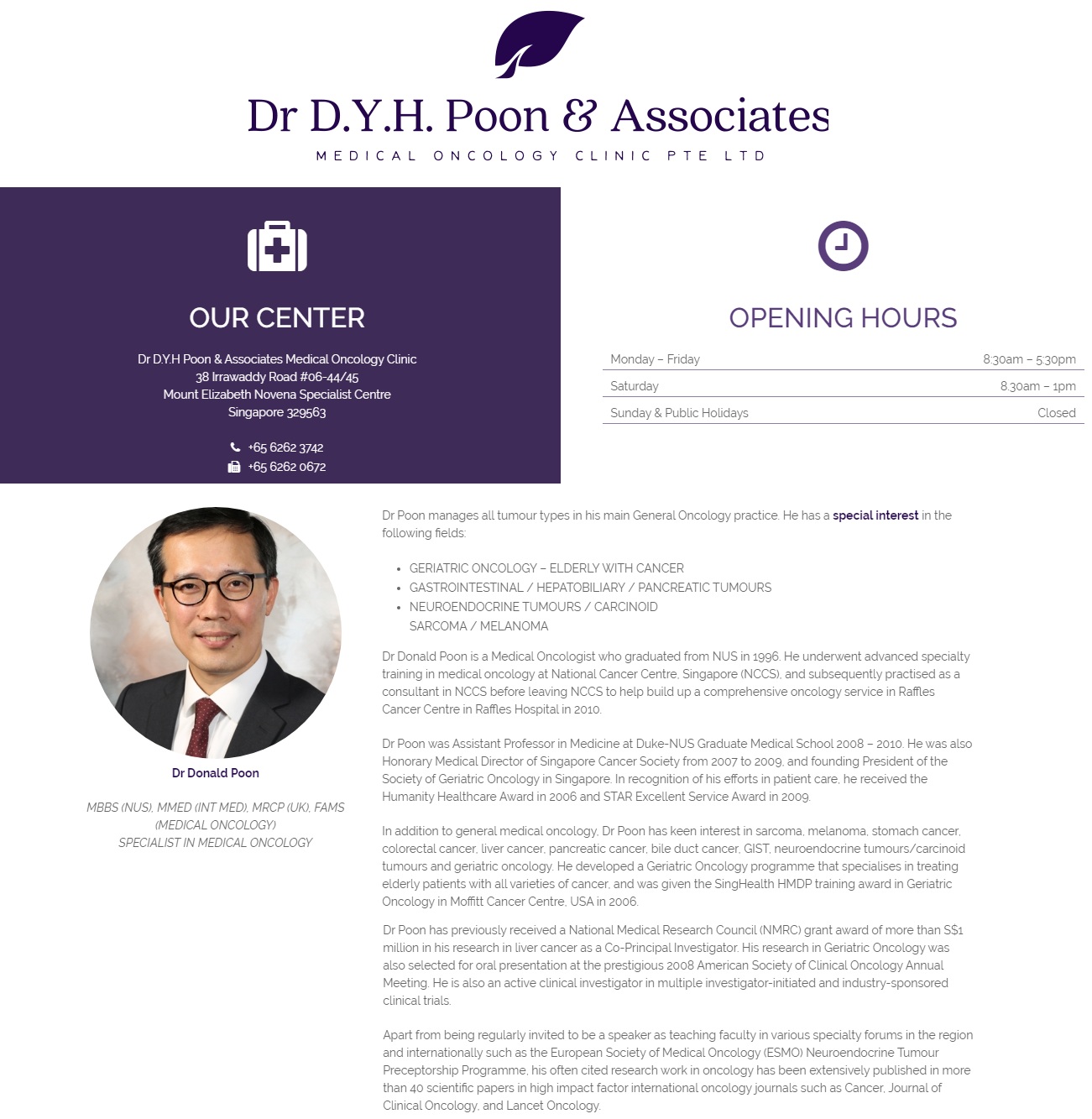 Dr D.Y.H Poon & Associates Medical Oncology Clinic's Homepage