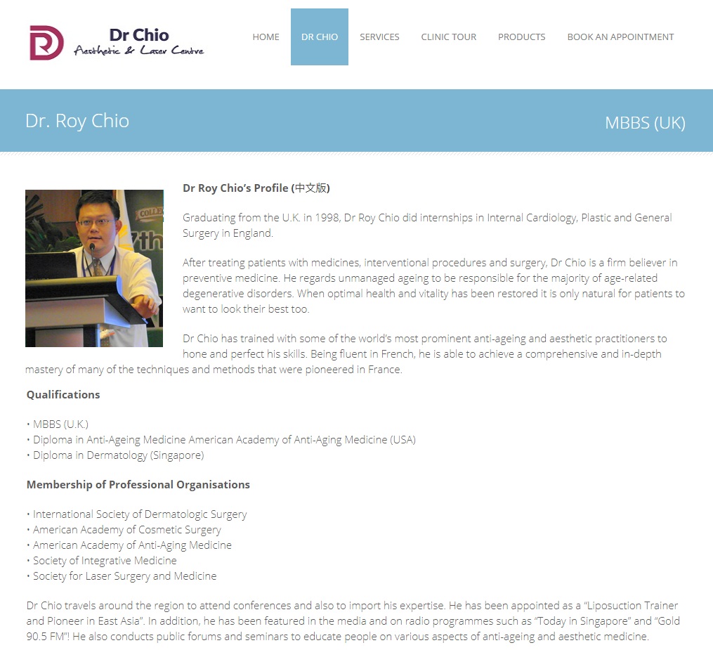 Dr. Chio Aesthetic and Laser Centre's Homepage