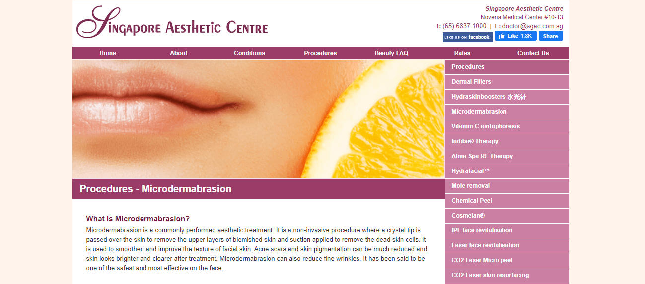 Singapore Aesthetic Centre's Homepage