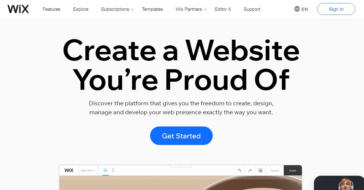 Wix's Homepage