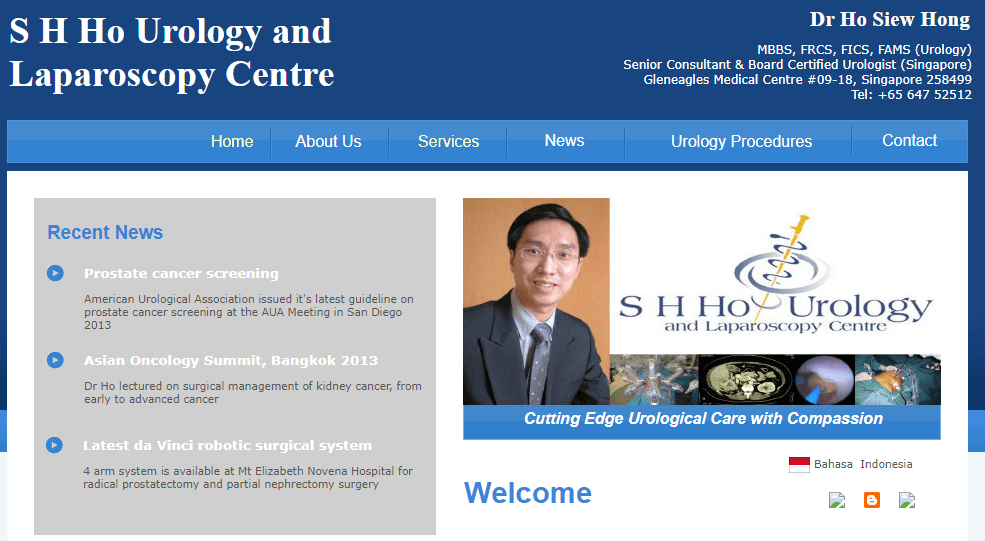 S H Ho Urology and Laparoscopy Centre's Homepage