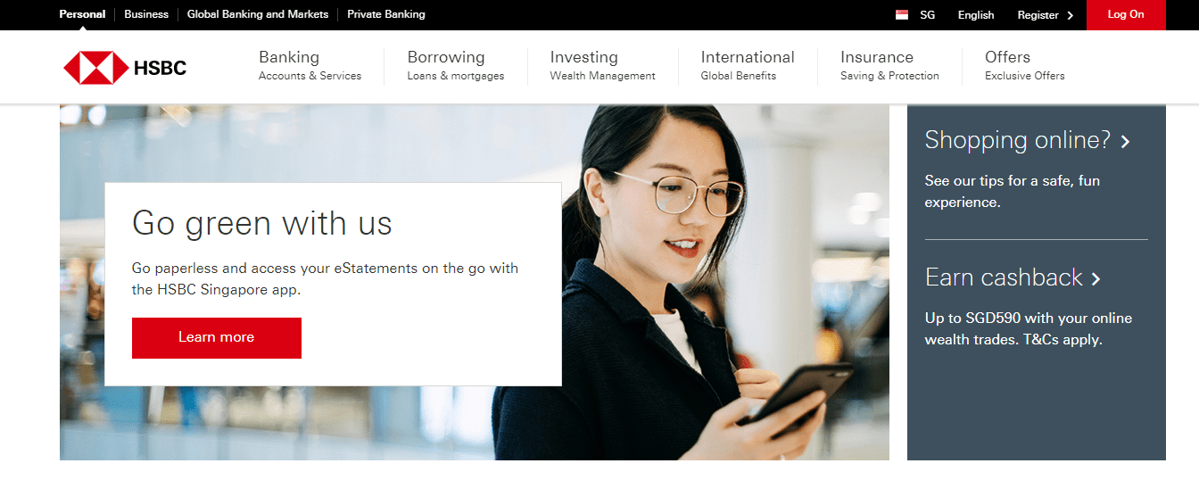 HSBC Platinum Visa Credit Card's Homepage