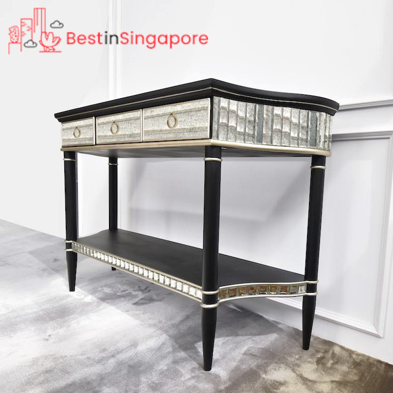 Philippe Black Gold Mirrored Console Table