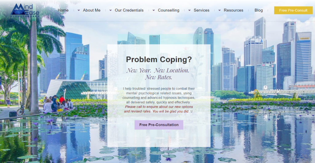 Mindease Hypnotherapy' Homepage