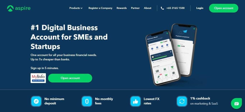 Aspire Digital Business Account's Homepage