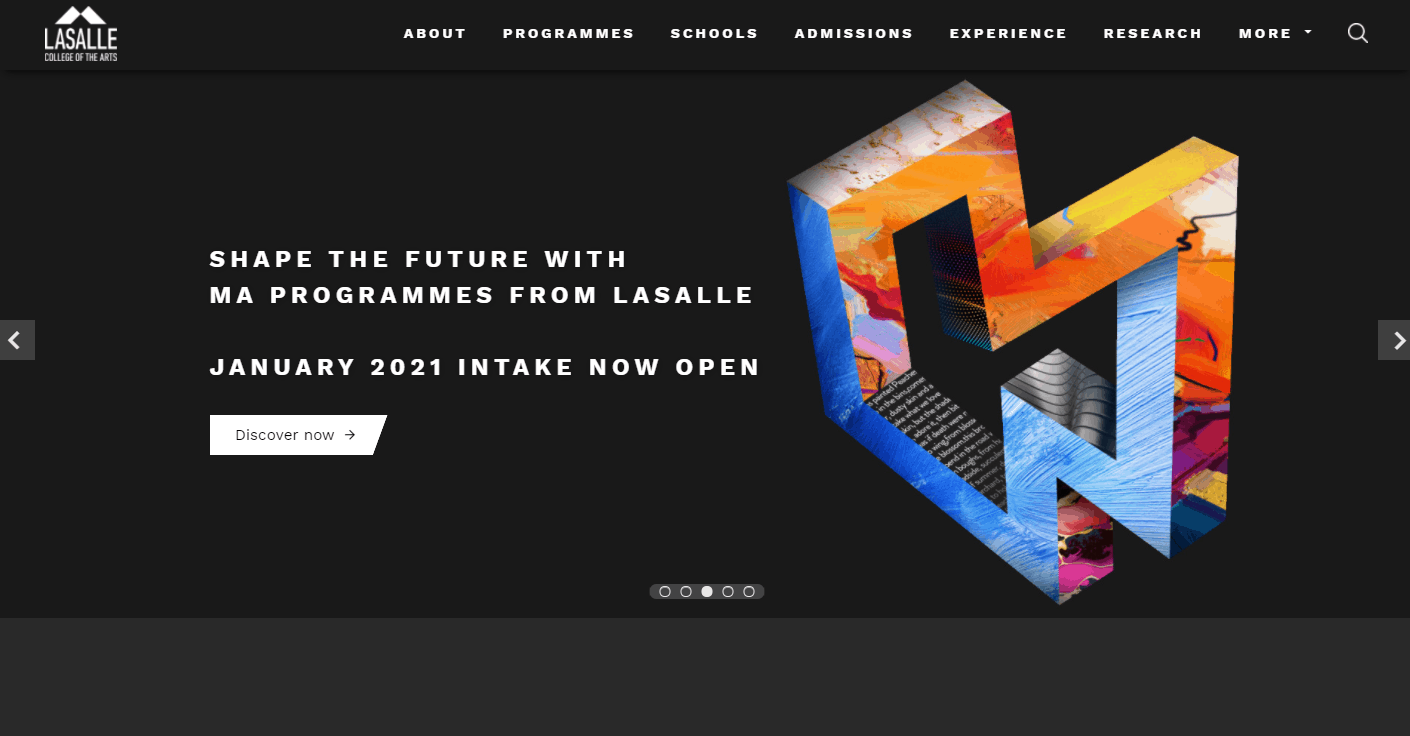 Lasalle College of the Arts' Homepage