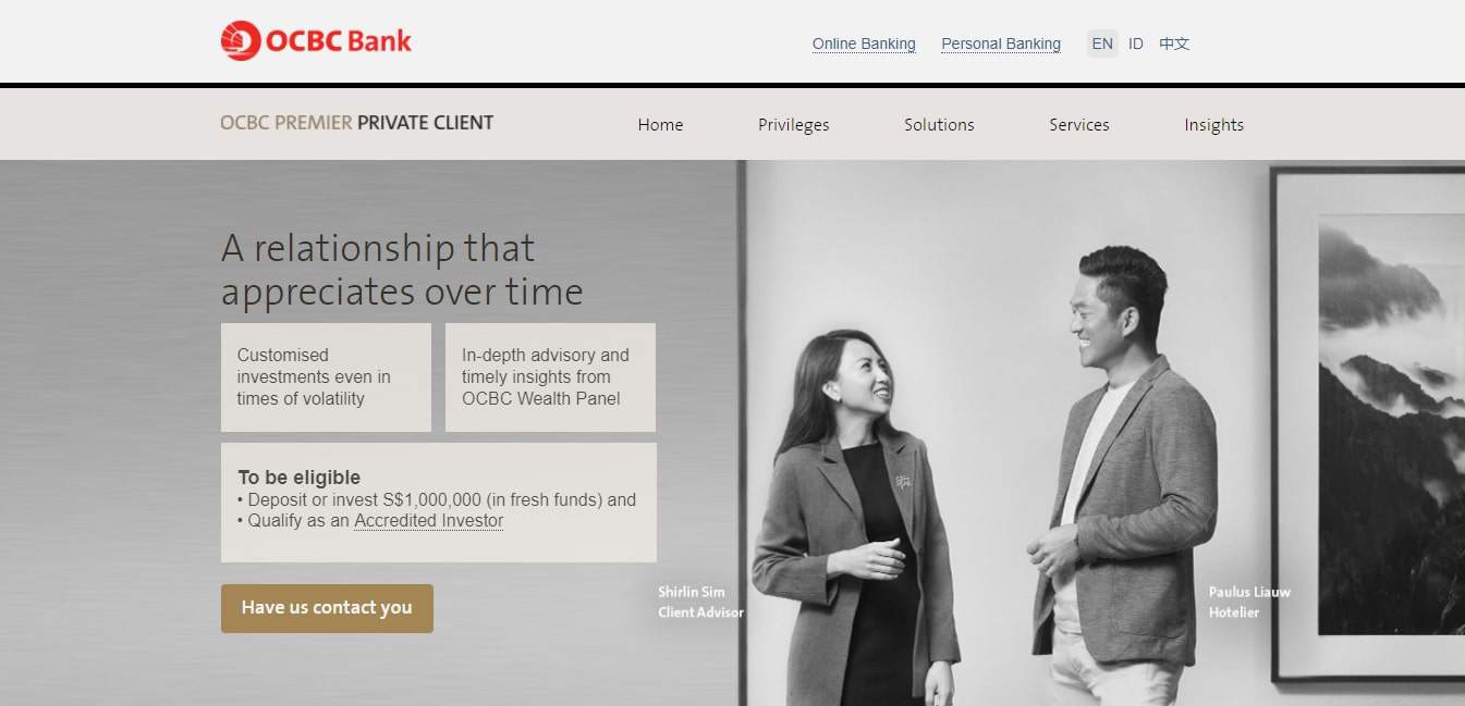 OCBC Premier Private Client's Homepage