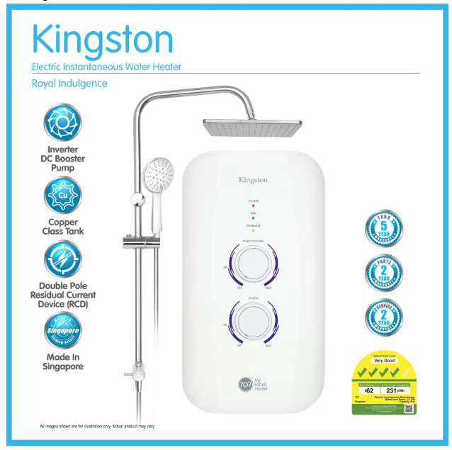 707 Kingston Instant Water Heater with Rain Shower