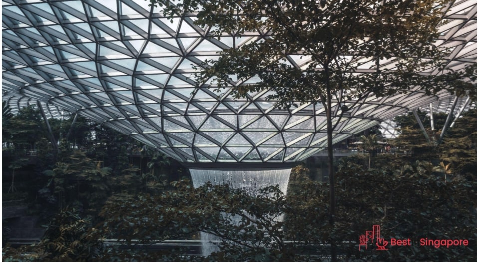 How tall is the waterfall in Jewel in Singapore