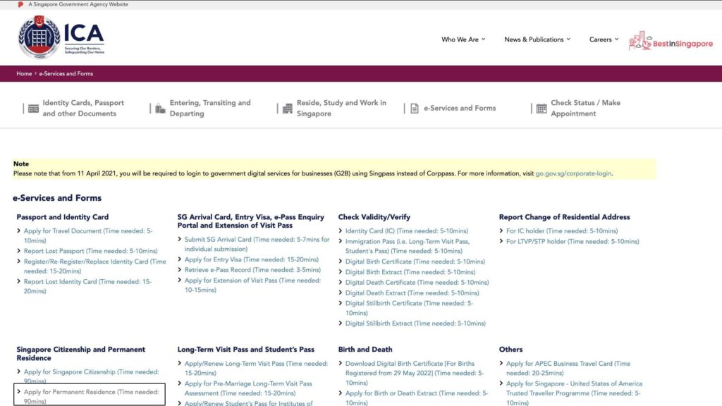 Pull up the ICA’s eService portal