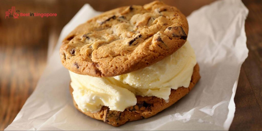 Locals enjoy ice cream in sandwich form